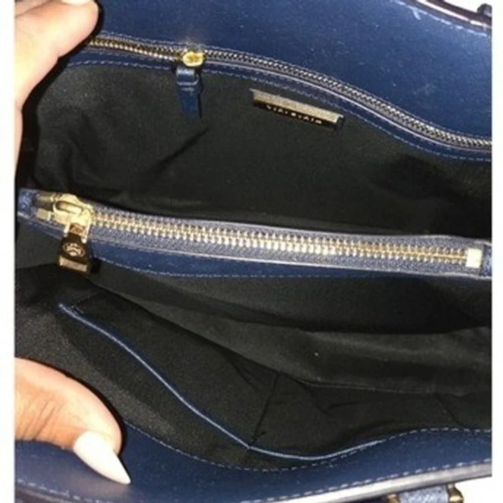 Tory Burch Navy Blue Structured Satchel Handbag Saffiano Leather Large‎ Tote